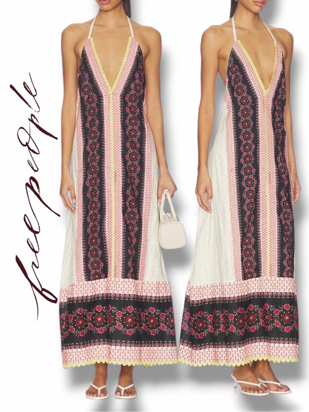 Free People Women's Serene Maxi Dress in the Size Large in Ivory Combo